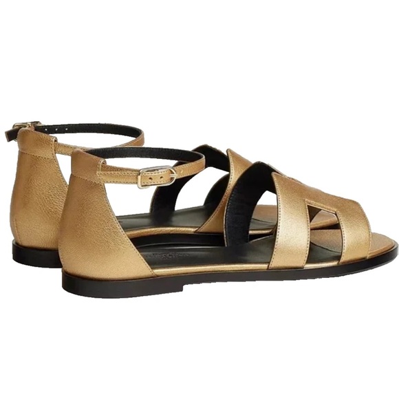 Authentic Hermès metalic Gold leather Sandals Santorini DORE 38 new shoebox - Picture 2 of 13